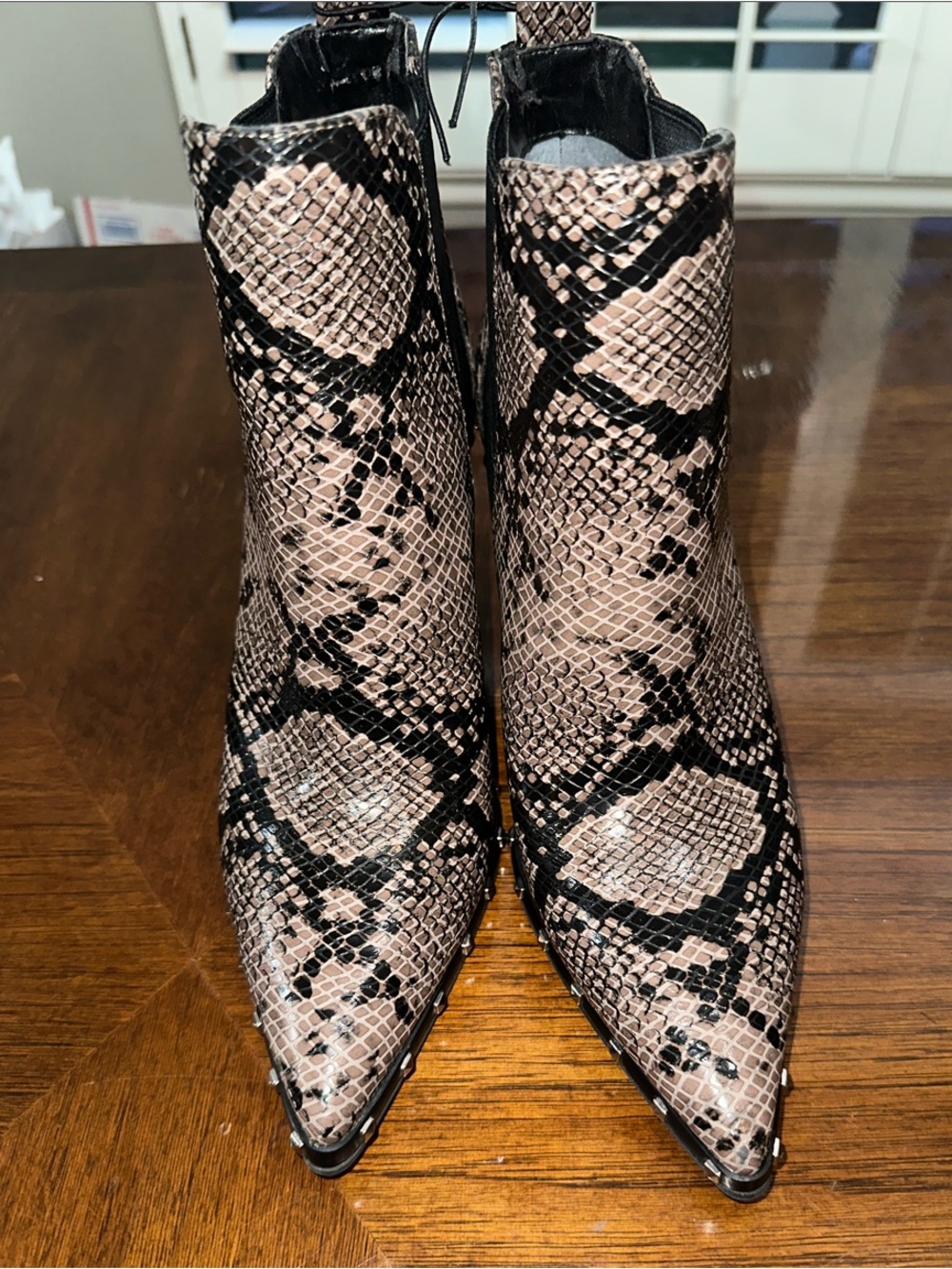 Charles By Charles David Python-Print Pointed Toe Ankle Boots - Beige & Black